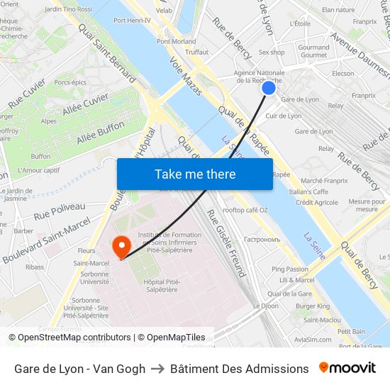 Gare de Lyon - Van Gogh to Bâtiment Des Admissions map