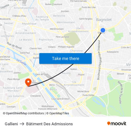 Gallieni to Bâtiment Des Admissions map