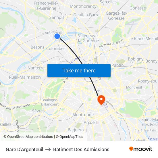 Gare D'Argenteuil to Bâtiment Des Admissions map