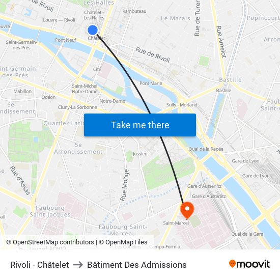 Rivoli - Châtelet to Bâtiment Des Admissions map