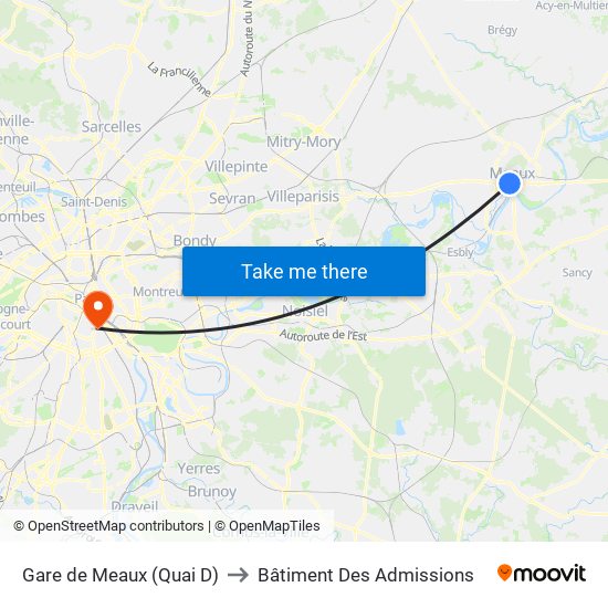 Gare de Meaux (Quai D) to Bâtiment Des Admissions map
