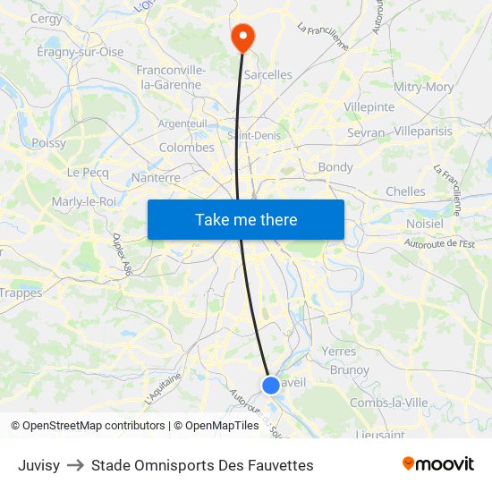 Juvisy to Stade Omnisports Des Fauvettes map