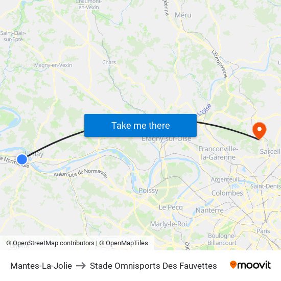 Mantes-La-Jolie to Stade Omnisports Des Fauvettes map