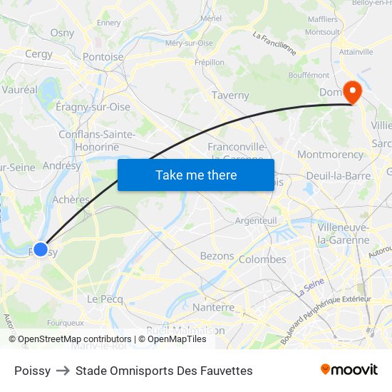 Poissy to Stade Omnisports Des Fauvettes map