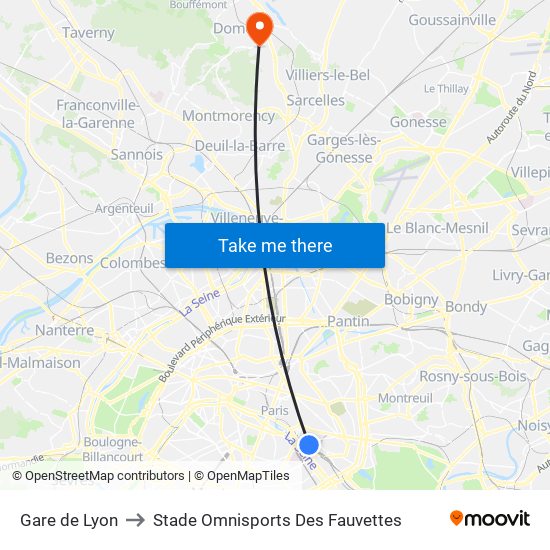 Gare de Lyon to Stade Omnisports Des Fauvettes map