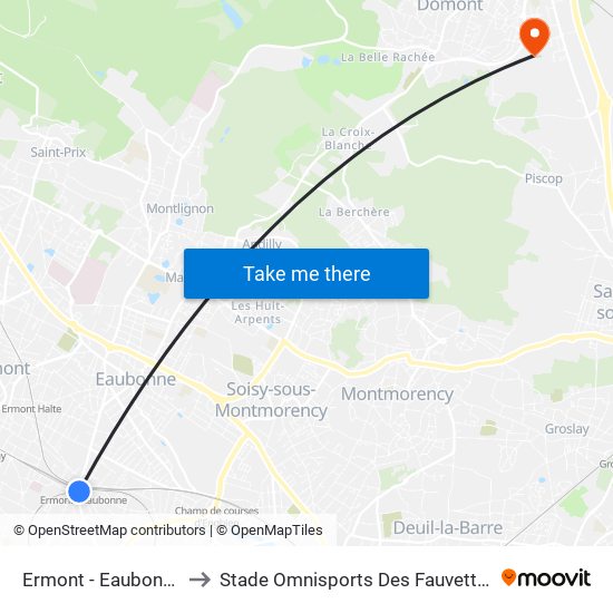 Ermont - Eaubonne to Stade Omnisports Des Fauvettes map