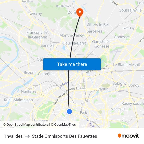 Invalides to Stade Omnisports Des Fauvettes map