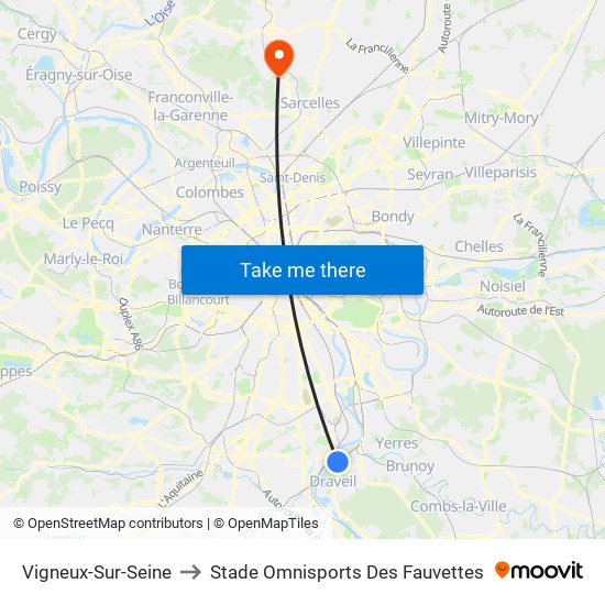 Vigneux-Sur-Seine to Stade Omnisports Des Fauvettes map