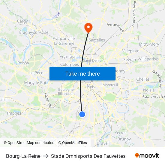 Bourg-La-Reine to Stade Omnisports Des Fauvettes map