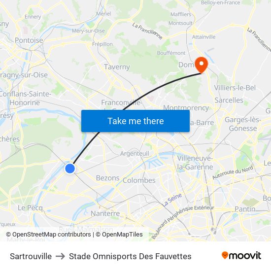 Sartrouville to Stade Omnisports Des Fauvettes map