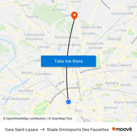 Gare Saint-Lazare to Stade Omnisports Des Fauvettes map
