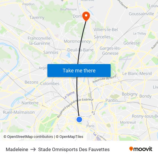 Madeleine to Stade Omnisports Des Fauvettes map