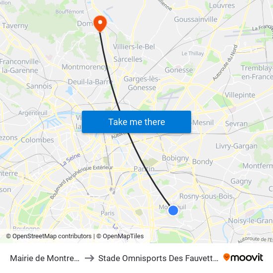 Mairie de Montreuil to Stade Omnisports Des Fauvettes map