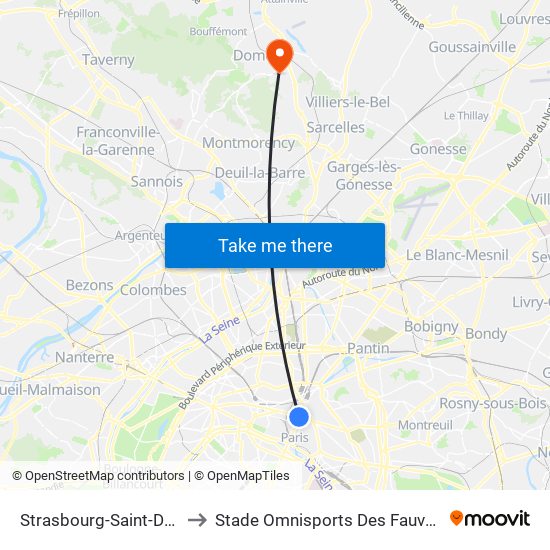 Strasbourg-Saint-Denis to Stade Omnisports Des Fauvettes map