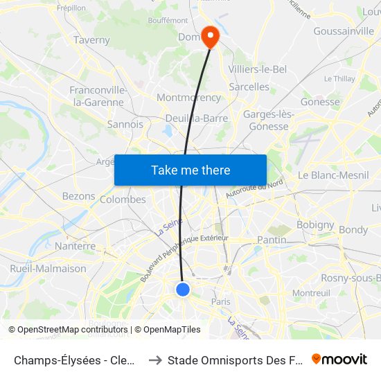 Champs-Élysées - Clemenceau to Stade Omnisports Des Fauvettes map