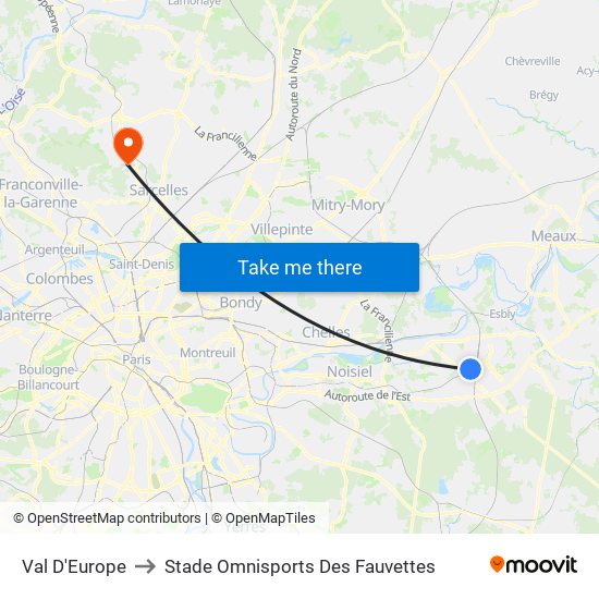 Val D'Europe to Stade Omnisports Des Fauvettes map