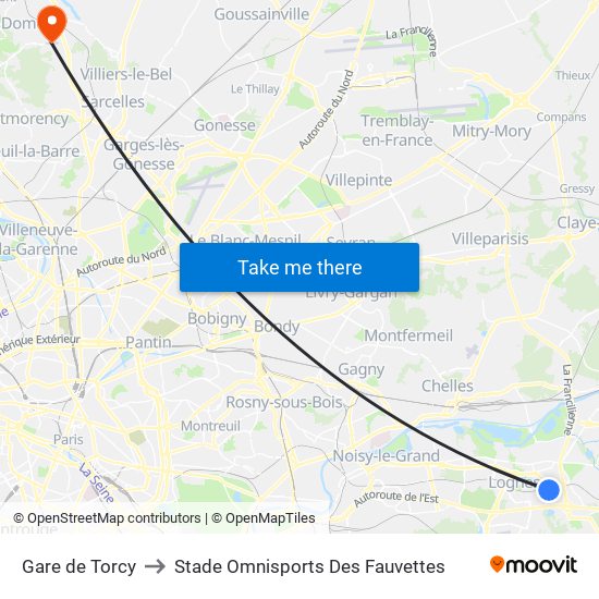 Gare de Torcy to Stade Omnisports Des Fauvettes map