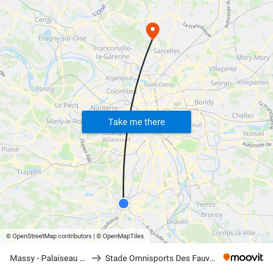 Massy - Palaiseau RER to Stade Omnisports Des Fauvettes map
