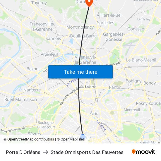 Porte D'Orléans to Stade Omnisports Des Fauvettes map