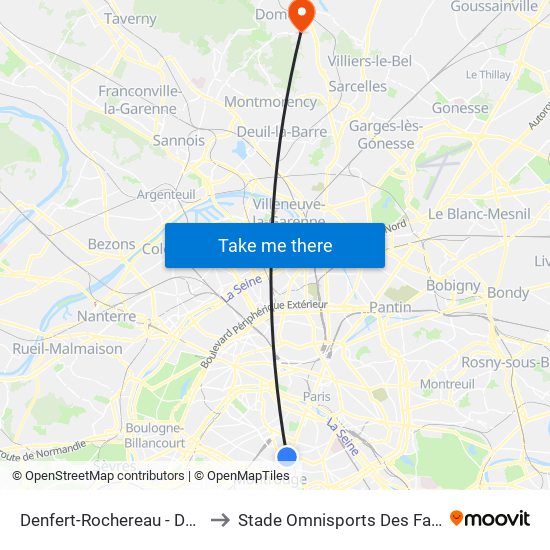 Denfert-Rochereau - Daguerre to Stade Omnisports Des Fauvettes map