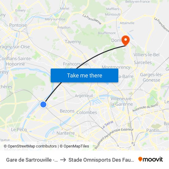 Gare de Sartrouville - RER to Stade Omnisports Des Fauvettes map
