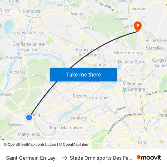 Saint-Germain-En-Laye RER to Stade Omnisports Des Fauvettes map