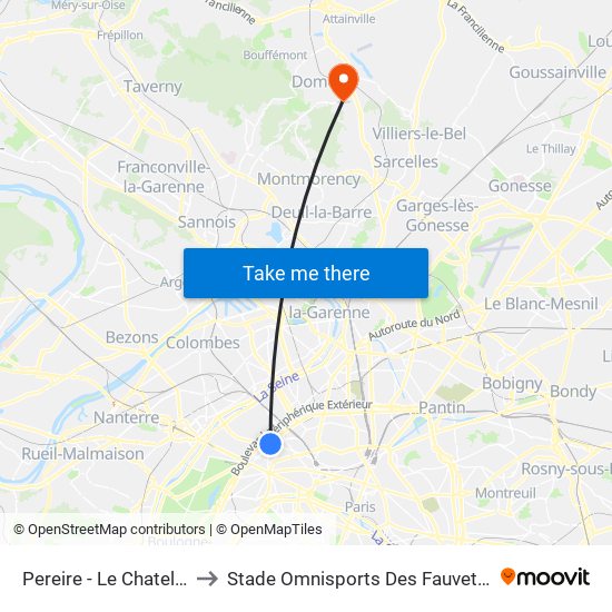 Pereire - Le Chatelier to Stade Omnisports Des Fauvettes map