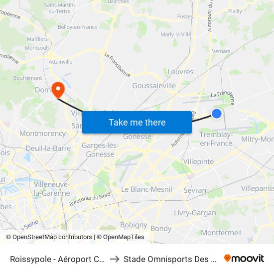 Roissypole - Aéroport Cdg1 (G1) to Stade Omnisports Des Fauvettes map
