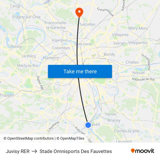Juvisy RER to Stade Omnisports Des Fauvettes map