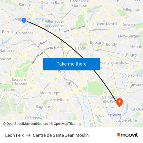Léon Feix to Centre de Santé Jean Moulin map