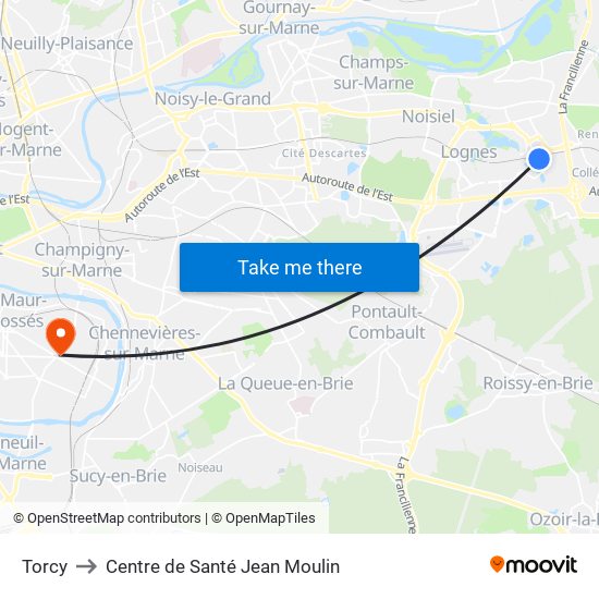 Torcy to Centre de Santé Jean Moulin map