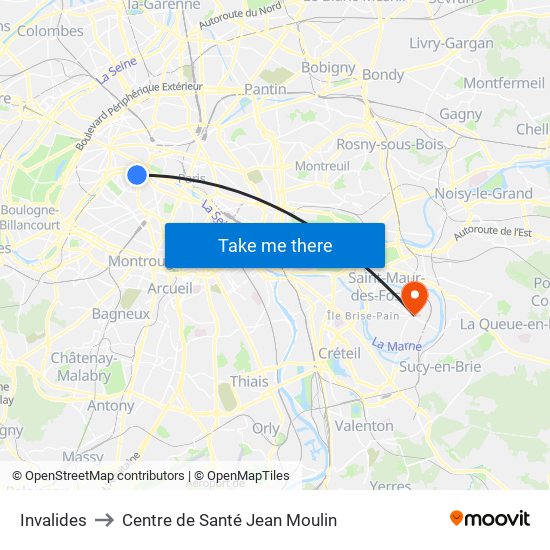 Invalides to Centre de Santé Jean Moulin map
