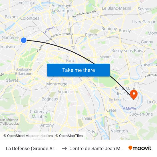 La Défense (Grande Arche) to Centre de Santé Jean Moulin map