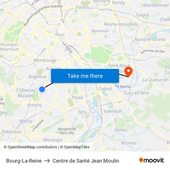 Bourg-La-Reine to Centre de Santé Jean Moulin map