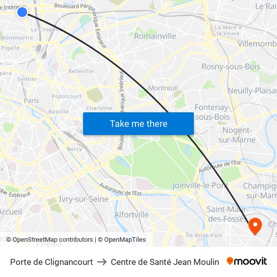 Porte de Clignancourt to Centre de Santé Jean Moulin map
