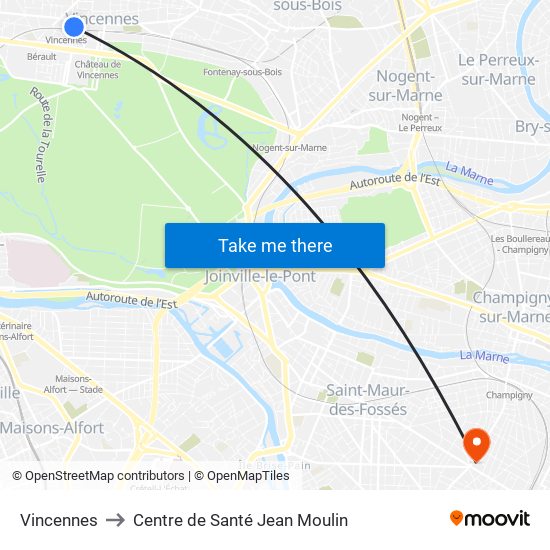Vincennes to Centre de Santé Jean Moulin map