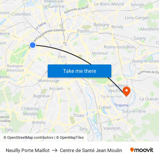 Neuilly Porte Maillot to Centre de Santé Jean Moulin map