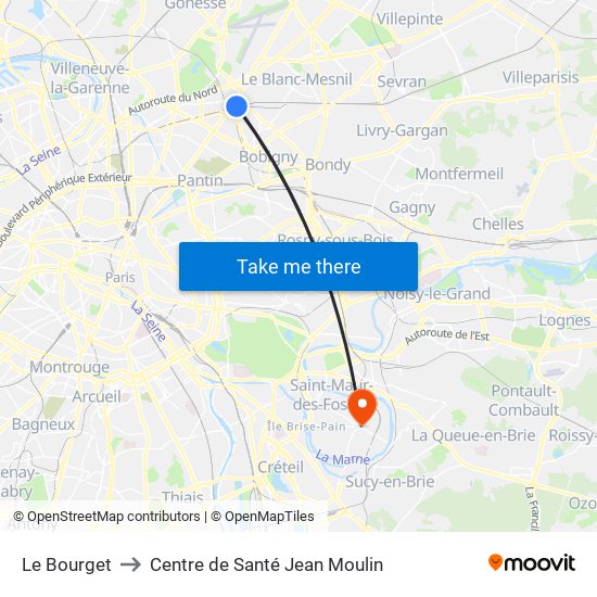 Le Bourget to Centre de Santé Jean Moulin map
