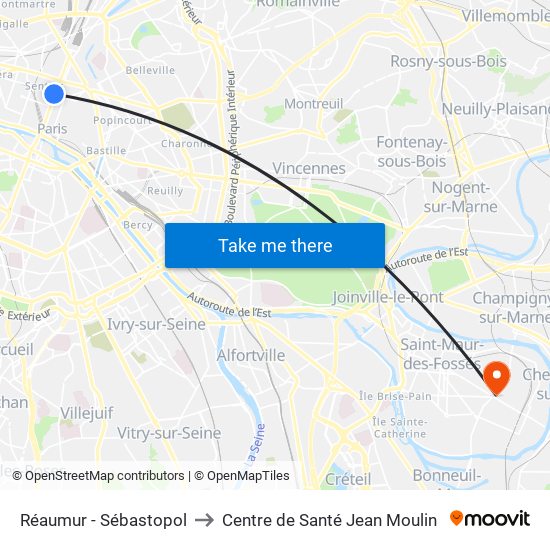 Réaumur - Sébastopol to Centre de Santé Jean Moulin map