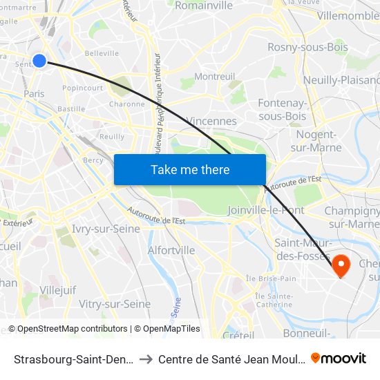 Strasbourg-Saint-Denis to Centre de Santé Jean Moulin map