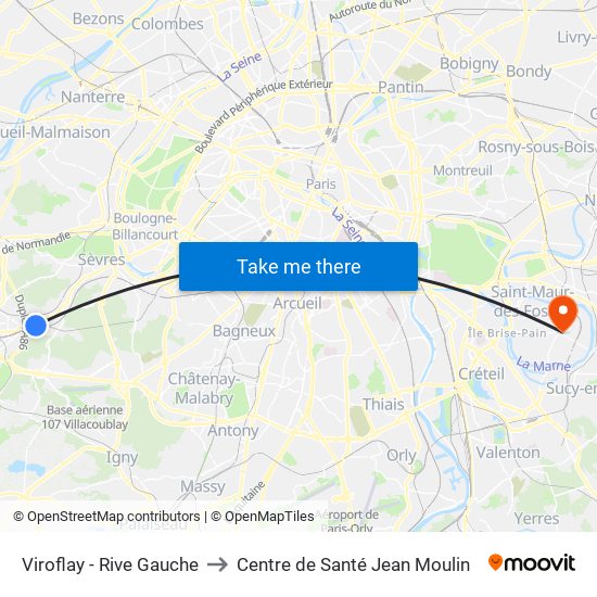 Viroflay - Rive Gauche to Centre de Santé Jean Moulin map