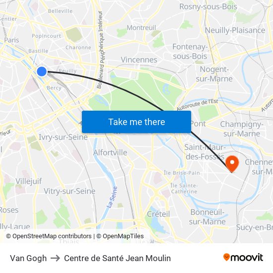 Van Gogh to Centre de Santé Jean Moulin map