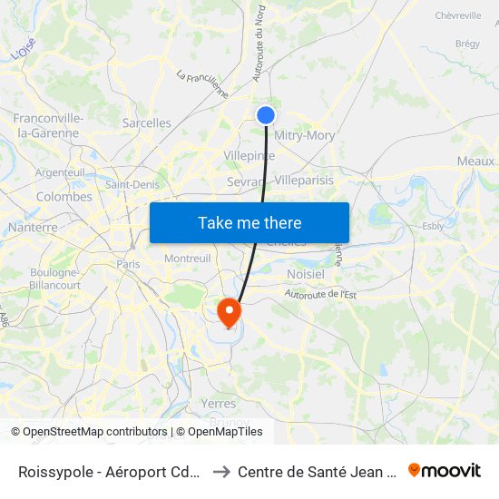 Roissypole - Aéroport Cdg1 (G1) to Centre de Santé Jean Moulin map