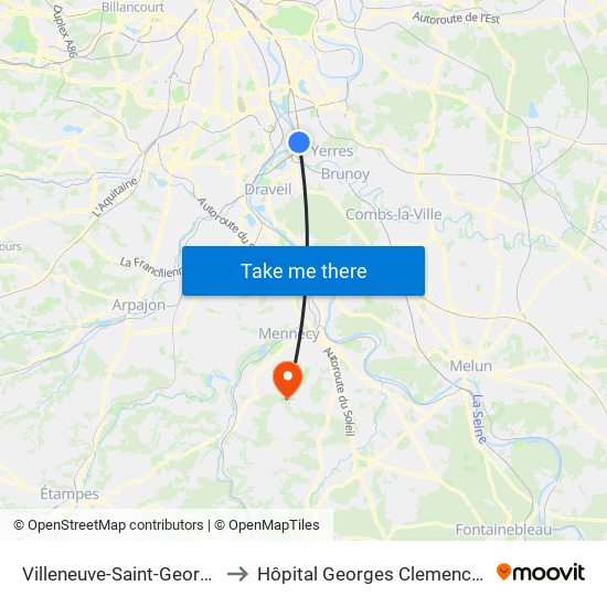 Villeneuve-Saint-Georges to Hôpital Georges Clemenceau map