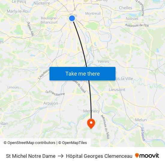 St Michel Notre Dame to Hôpital Georges Clemenceau map