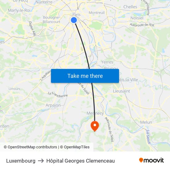 Luxembourg to Hôpital Georges Clemenceau map