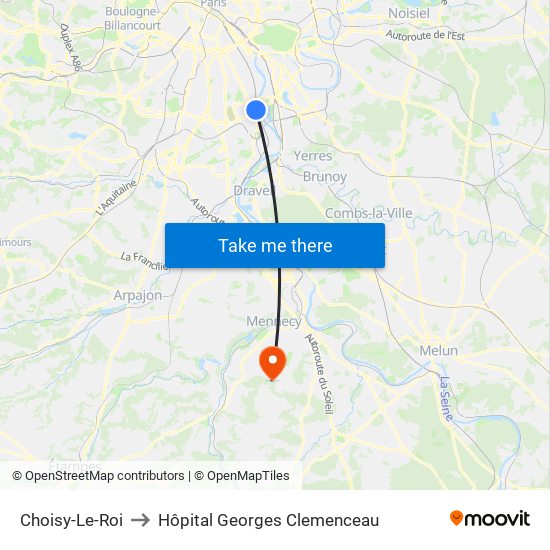 Choisy-Le-Roi to Hôpital Georges Clemenceau map