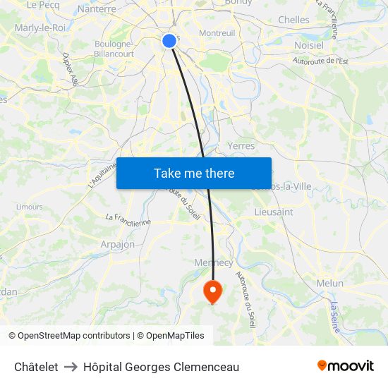 Châtelet to Hôpital Georges Clemenceau map