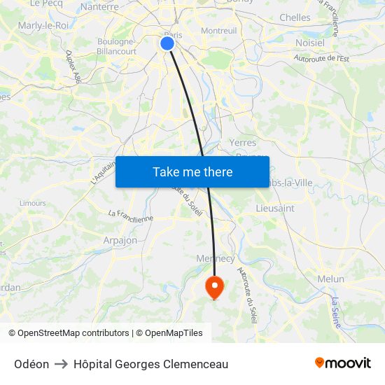 Odéon to Hôpital Georges Clemenceau map