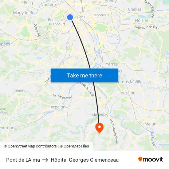 Pont de L'Alma to Hôpital Georges Clemenceau map